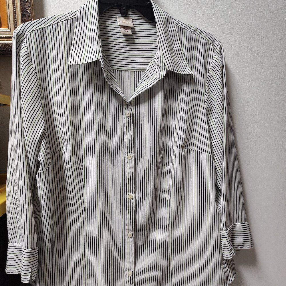Covington Women’s Striped Button Down Blouse 3/4 Sleeve sz XL